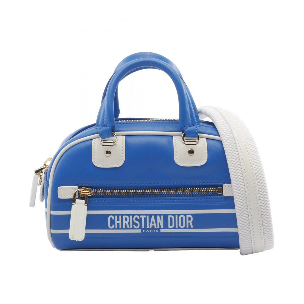 Dior VIBE Bowling Bag Handbag Leather Blue White